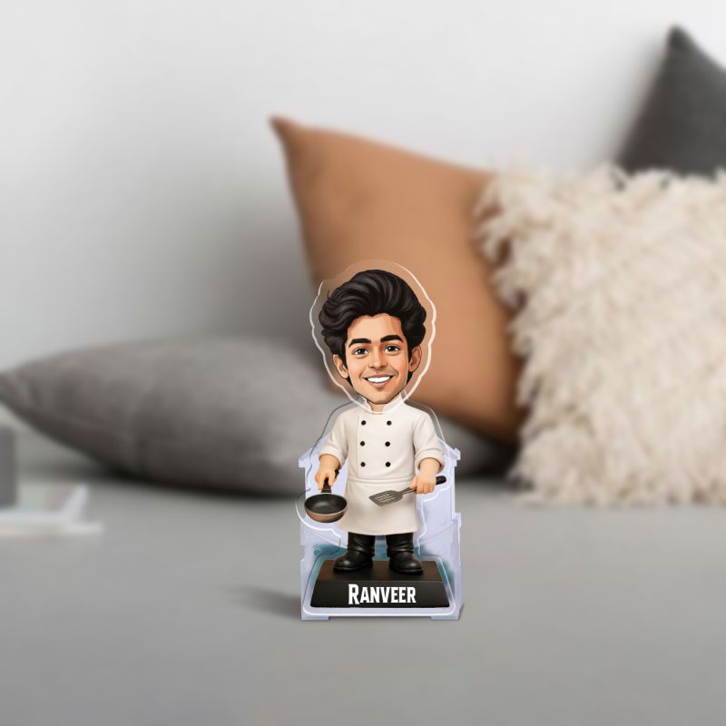 Personalized Male Chef Bobblehead Caricature Standee Custom with Face Cutout with Name Unique Cooking Gift for Professionals and Home Cooks, Multicolor Battery Powered Moving Head
